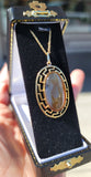 10k yellow gold Agate Deco vintage estate necklace pendant