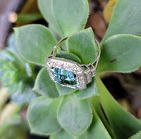 Platinum Art Deco Aquamarine & Diamond estate Ring