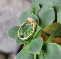 14k yellow gold Edwardian turquoise & mine cut diamond halo ring