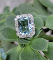 Platinum Art Deco Aquamarine & Diamond estate Ring