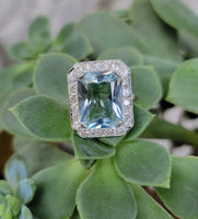 Platinum Art Deco Aquamarine & Diamond estate Ring