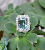 Platinum Art Deco Aquamarine & Diamond estate Ring
