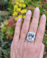 Platinum Art Deco Aquamarine & Diamond estate Ring
