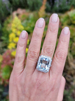 Platinum Art Deco Aquamarine & Diamond estate Ring