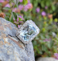 Platinum Art Deco Aquamarine & Diamond estate Ring