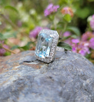 Platinum Art Deco Aquamarine & Diamond estate Ring