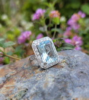 Platinum Art Deco Aquamarine & Diamond estate Ring