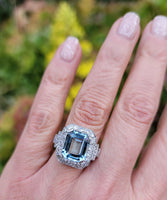 Platinum Art Deco Aquamarine & Diamond estate Ring