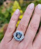 Platinum Art Deco Aquamarine & Diamond estate Ring