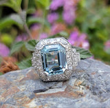 Platinum Art Deco Aquamarine & Diamond estate Ring