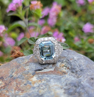 Platinum Art Deco Aquamarine & Diamond estate Ring