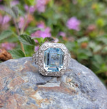 Platinum Art Deco Aquamarine & Diamond estate Ring