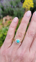 14k yellow gold Edwardian turquoise & mine cut diamond halo ring