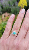 14k yellow gold Edwardian turquoise & mine cut diamond halo ring
