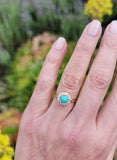 14k yellow gold Edwardian turquoise & mine cut diamond halo ring