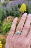 14k yellow gold Edwardian turquoise & mine cut diamond halo ring