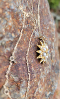 14k gold Victorian mine & rose cut diamond & pearl starburst necklace pendant lavaliere