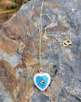 10k gold puffed heart enamel & seed pearl necklace pendant