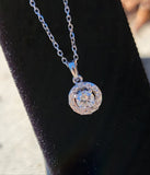 14k gold white gold diamond halo pendant necklace