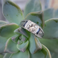 18k white gold c.1920's Art Deco Men's sapphire & diamond ring