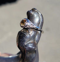 14k white gold topaz & diamond c.1920's filigree vintage ring
