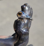 14k white gold topaz & diamond c.1920's filigree vintage ring