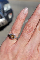 14k white gold topaz & diamond c.1920's filigree vintage ring