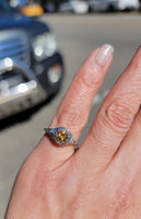 14k white gold topaz & diamond c.1920's filigree vintage ring