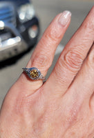 14k white gold topaz & diamond c.1920's filigree vintage ring