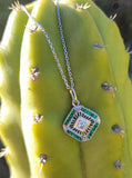 14k white gold Art Deco c.1920's filigree emerald & diamond necklace pendant