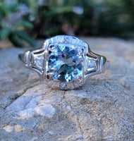 18k white gold aquamarine & diamond filigree c.1920's ring