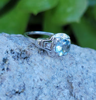 18k white gold aquamarine & diamond filigree c.1920's ring