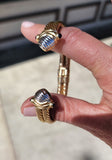 14k gold two tone cabochon amethyst bracelet