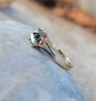 14k gold rose cut green sapphire solitaire ring