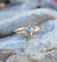14k gold rose cut green sapphire solitaire ring