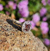 9ct gold pink tourmaline & diamond halo estate ring