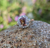 9ct gold pink tourmaline & diamond halo estate ring