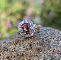 9ct gold pink tourmaline & diamond halo estate ring
