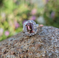 9ct gold pink tourmaline & diamond halo estate ring