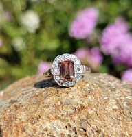 9ct gold pink tourmaline & diamond halo estate ring