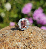 9ct gold pink tourmaline & diamond halo estate ring