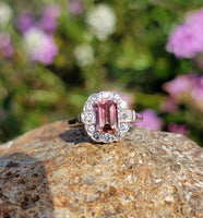 9ct gold pink tourmaline & diamond halo estate ring
