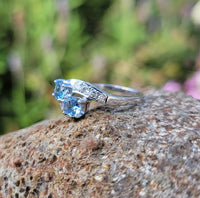14k white gold Retro Aquamarine & Diamond estate Ring
