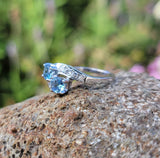 14k white gold Retro Aquamarine & Diamond estate Ring