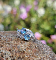 14k white gold Retro Aquamarine & Diamond estate Ring