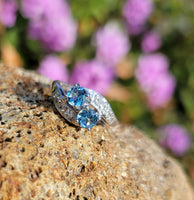 14k white gold Retro Aquamarine & Diamond estate Ring