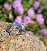 14k white gold Retro Aquamarine & Diamond estate Ring