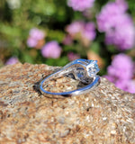 14k white gold Retro Aquamarine & Diamond estate Ring