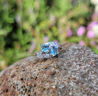 14k white gold Retro Aquamarine & Diamond estate Ring