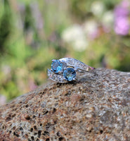 14k white gold Retro Aquamarine & Diamond estate Ring